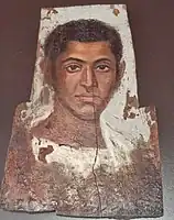 Portrait d'homme, Égypte, v. 120 ap. J.-C. Série des portraits du Fayoum.