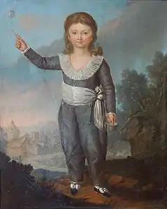 Le dauphin Louis-Joseph, École Française du XVIIIe siècle (l'enfant est raide, probablement à cause du corset qu'il doit porter).