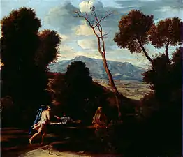 Nicolas Poussin, Paysage avec un homme effrayé par un serpent (1633-1635)