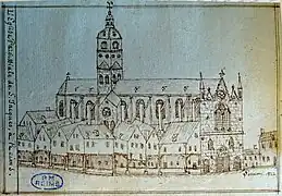 l'église début XIXe avec ses maisons de bois formant galerie,