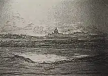 Joseph Trévoux, Croquis préparatoire, Promenade du Poussin à Rome, fusain et craie blanche sur papier bleu, 30 cm x 39,5 cm, Montbrison (Loire), collection particulière.