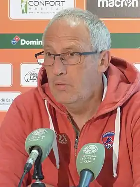 Pascal Gastien après le match RC Lens / Clermont Foot 63, comptant pour la 36ème journée du championnat de France de football de Ligue 2 2018-2019, le 4 mai 2019, au stade Bollaert-Delelis.