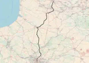 Carte topographique représentant le tracé de la ligne.