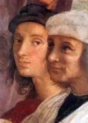 Autoportrait de Raphaël, détail de L'École d'Athènes, 1510-1511, Chambre de la Signature.