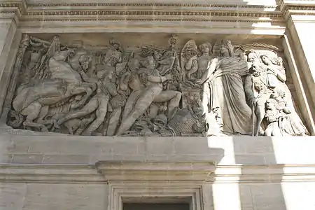 Le Retour des braves après la victoire (1839), bas-relief sur l'Arc de triomphe dit Porte d'Aix, place Jules-Guesde à Marseille.