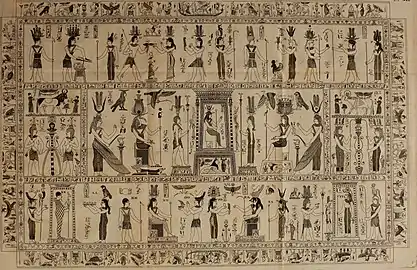 La mensa isiaca, dans le Recueil d'antiquités égyptiennes, étrusques, grecques et romaines (1752) du comte de Caylus (1692-1765).