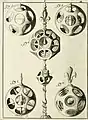 Pièces excentriques ; la 11e figure est une étoile à douze pointes, faites dans cinq globes qui sont percés chacun de douze ouvertures, & détachés les uns des autres