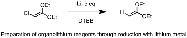 (en) Formation de 2,2-diéthoxyvinyllithium par réduction du chlorure.