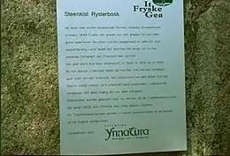Panneau d'information à l'emplacement du cercueil en pierre de Rijs dans le Rijsterbos (nl) soutenu par la fondation Il Fryske Gea (nl)