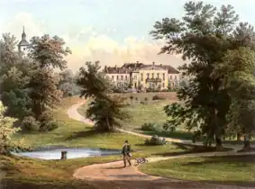 Château de Dolzig au XIXe siècle, résidence des Augustenbourg vendue en 1866.