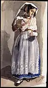 "Rome 1843. Femme en costume folklorique." Aquarelle 1843.