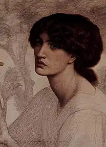 Dessin pastel et fusain. Tête de jeune fille à l'air rêveur