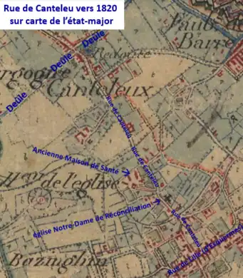 Rue de Canteleu vers 1820 sur carte de l’état-major