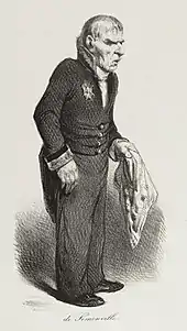 Lithographie par Honoré Daumier, représentant Sémonville âgé en uniforme de grand référendaire, tassé, légèrement vouté