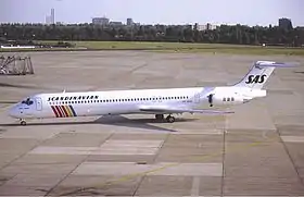 OY-KHO, l'avion impliqué dans l'incident, ici à l'aéroport de Düsseldorf en juin 1991.