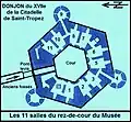 Plan du rez-de-cour du donjon avec ses onze salles.