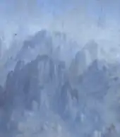 Gros plan sur le massif montagneux situé au-dessus de la tête de la Vierge.