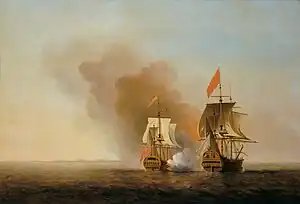 Samuel Scott, La capture du "Nuestra Señora de Cavadonga " par le "HMS Centurion", 20 juin 1743, v. 1743, huile sur toile, 102,9 × 151,1 cm, Londres, National Maritime Museum, BHC0360