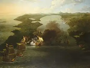 Samuel Scott, La capture de Puerto Bello, 21 novembre 1739, 1740, huile sur toile, 208,3 × 276,9 cm, Londres, National Maritime Museum, BHC0354