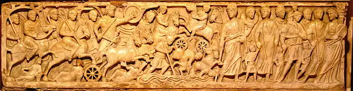 Sarcophage représentant la traversée de la mer rougeChapelle Saint-Genès.