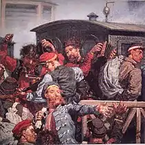 Groupe de soldats avec un accordéoniste et un violoniste, Galerie Tretiakov (1880).