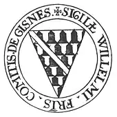 Dessin d'un cercle avec une légende. Au centre un écu où une bande blanche recouvre partiellement un fond composé de cloches noires