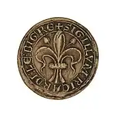Sceau avec un texte en cercle et au centre une fleur de lys