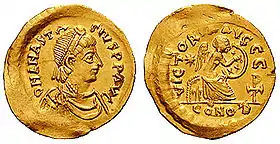 Semissis (monnaie valant la moitié d'un nomisma) d'Anastase Ier