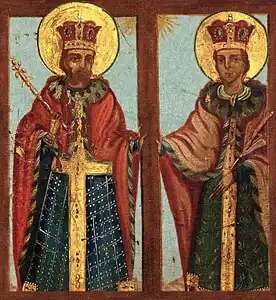 Icône de Constantin et d' Hélène, protectrice des archéologues et historiens des pays orthodoxes.