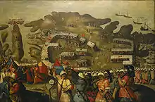 Le Grand Siège de Malte, par Matteo d'Aleccio, fresque, XVIe siècle.