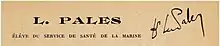 papier jauni portant la signature de Léon Pales à côté de son nom imprimé