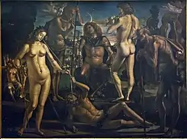 Copie de l’éducation de Pan, a priori plus sombre que l’ouvre originale mais donnant une idée des couleurs de la peinture de Signorelli