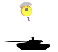 Une sous-munition explose au-dessus d'un char