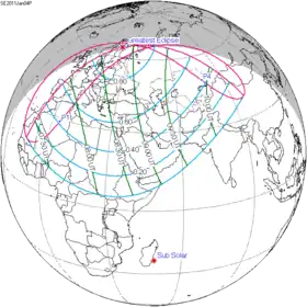 Carte de l'éclipse générale.