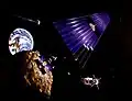 Un satellite de puissance solaire construit depuis un asteroide.Illustration Nasa