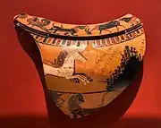 Les jeux funéraires en l'honneur de Patrocle (inscription). Fragment de dinos attique du peintre de Sophilos, 580-570. MNArch Athènes