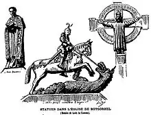 Statues dans l'église de Botsorhel (dessin de Louis Le Guennec, 1903)