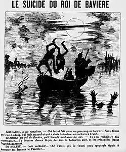 Dessin anti-prussien de Pouf à propos de la mort de Louis II de Bavière (27 juin 1886).