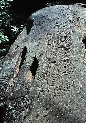 Photographie d'une pierre à cupules.