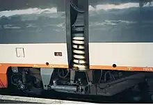 Bogie de liaison sur un TGV Sud-Est.