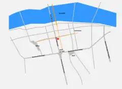 Plan moderne de Tours sur lequel sont localisés certains vestiges de la ville antique ; voir description ci-dessous