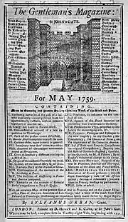 The Gentleman's Magazine, mai 1759, avec une illustration en première page de la porte Saint-Jean
