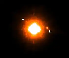 L'étoile GQ Lupi A et son compagnon froid GQ Lupi b.