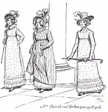 Une dame encadrée de deux jeunes filles, toutes chapeautées