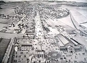 Lithographie à vol d'oiseau de la ville de La Chaux-de-Fonds