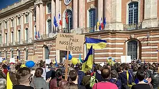 Manifestation pro-ukrainienne en Occitanie à Toulouse (France).
