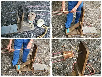 Tressage artisanal d'une corde lors la fête de la moisson à Bonne-Espérance.