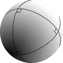 Triangle formé par trois grands cercles à la surface d’une sphère, se coupant deux à deux à angle droit.