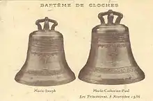 L'église Notre-Dame des Trinottières, paroisse Saint-Martin à Montreuil-sur-Loir, bénédiction des cloches en 1936.