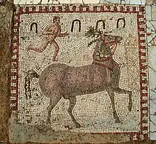 Détail de la Mosaïque des chevaux de Carthage, IVe siècle ou Ve siècle, parc archéologique des villas romaines de Carthage, Tunisie.